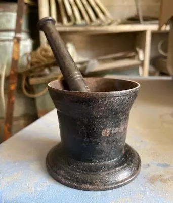 Old Rare Handmade  J & J Siddons Cast Iron Mortar And Pestle West Bromwich Mark • $245