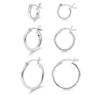 Set Of 3 - 925 Sterling Silver 2mm Hoop Earrings For Women Girls (101520mm) • $18.99