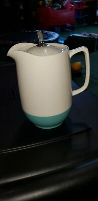 VTG Mid Century Pitcher Vacron Vacuum Server Bopp-Decker White Teal Blue W Lid • $24.99