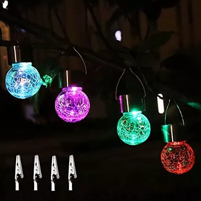 Outdoor Hanging Solar Lights 4pack Crackle Globe Lights Garden Lights Waterproof • £15.28