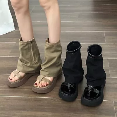 Women Fashion Roman Sandals Retro Trouser Boots Open Toe Mid Tube Sandals Shoes • $44.99