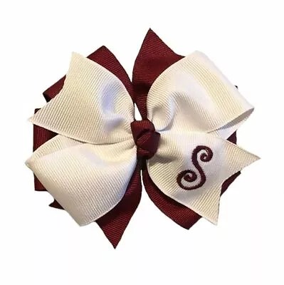 White And Burgundy Monogram Hair Bow • $7