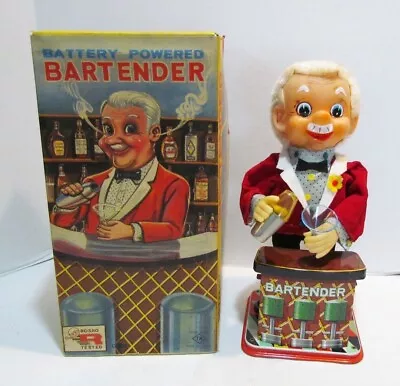 ROSKO BATTERY POWERED OPERATED BARTENDER W/ BOX By TN JAPAN VINTAGE 1960's WORKS • $84.99