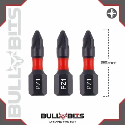 3 X 25mm PZ1 POZI No.1 Impact Screwdriver Driver Drill Bit Magnetic 1/4  25mm • £2.49