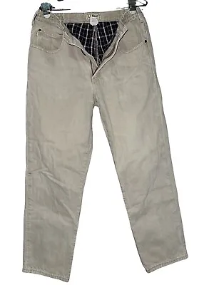 LL Bean Flannel Lined Jeans Mens 33x30 Double L  Gray White Denim Comfort Waist • $19.99