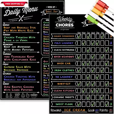 Magnetic Dry Erase Chore Chart And Menu Board Set For Kitchen Fridge - 11  X 17  • $31.71