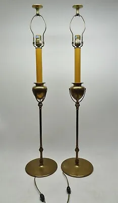 Vintage Tiffany Style Large Chapman Brass Candlestick Table Lamps Arts & Crafts • $995