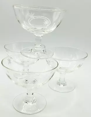 Crystal Champagne Sherbet Glass Atomic Starburst MCM Space Age Glass Set Of 4 • $39.96