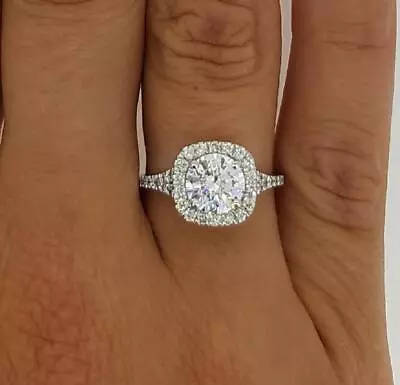 3 Ct Halo Split Shank Round Cut Diamond Engagement Ring VS1 G White Gold 14k • $6038