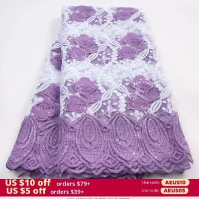 African Mesh Lace Fabric High Quality French Tulle Lace Fabric With Sequins Sew • $62.59