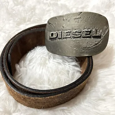 DIESEL Logo Brown Leather Belt Length 38.9 Inches Waist 30-33.8 Inches • $68