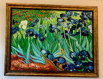 Huge Vincent Van Gogh Irises Hand Painted Reproduction Oil On Canvas 53”x41” • $350