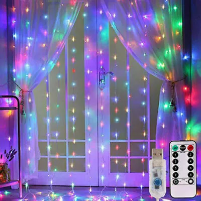 £2.49 • Buy 300 LED Curtain Fairy String Lights In/Outdoor Backdrop Wedding Xmas Party Decor