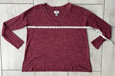 $5.84 • Buy Old Navy Mens T-Shirt Red Heathered V Neck Long Sleeve Side Slits Tee S