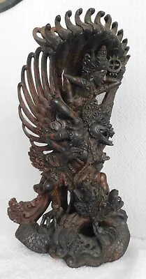 Vintage Signed Bali Wood Carving Vishnu Riding GarudaNaga Pita Maha Art Society • $1150