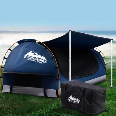 Camping Swags Canvas Double Tent With Mattress Free Standing Dome Dark Blue Swag • $240.95