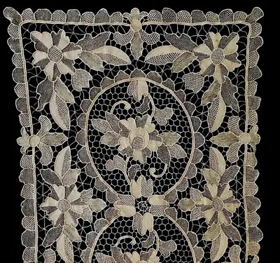 Antique Handmade Tablecloth Italian Point De Venise Lace Vintage 50”x 15” • $159