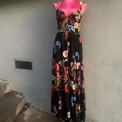 Agua Bendita Dunna Moss Maxi Dress Floral Black Sun Straps Casual Vacation M • $99.99