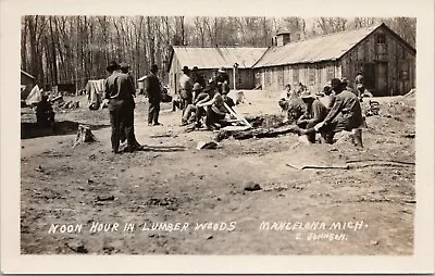 RPPC Mancelona Michigan Logging Labor Scene  Noon Hour In Lumber Woods  1910s • $39.99