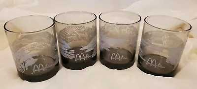 4pc VTG 80s McDonald's Hawaiian Souvenir Etched Black Irredescent Libbey Glasses • $35