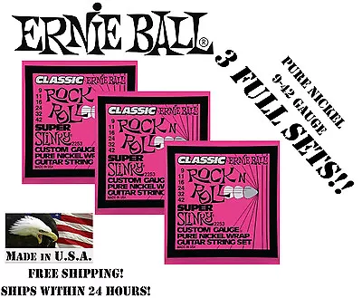 **3 Pack Ernie Ball 2253 Classic Rock N Roll Slinky Electric Guitar Strings ** • $17.98