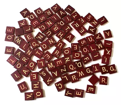 Scrabble Deluxe Maroon Red W/ Gold Letters Lot Of 94 Tiles Crafts Or Replacement • $11.99