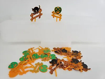 20 Vtg Halloween JACK-O-LANTERN PUMPKIN Cat Fence Cupcake Picks Cake Toppers   • $13.99