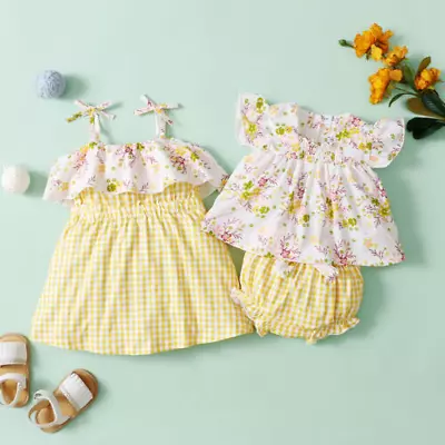 Newborn Baby Girl Romper Skirt Kids Floral Jumpsuit Bodysuit Clothes Outfits Set • $27.38