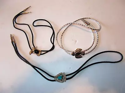 Sterling Silver W Turquoise & Metal Cowboy Boot Onyx Bolo Tie  3 Ties • $9