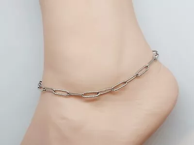 Trendy Simple Stainless Steel Paper Clip / Paperclip / Cable Chain Anklet • $10.50