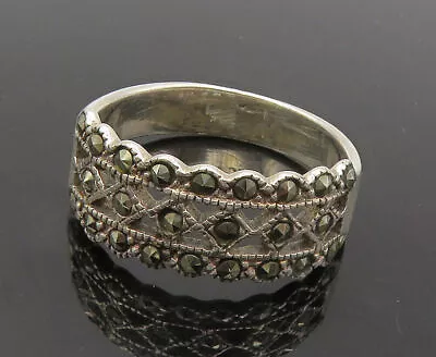 925 Sterling Silver - Vintage Shiny Marcasite Wavy Band Ring Sz 8 - RG16328 • $28.95