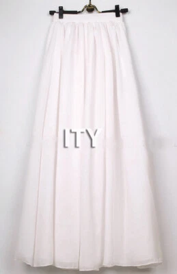 £20.39 • Buy White - Maxi Skirt Women Chiffon Double Layer Pleated Retro Long Dress Elastic