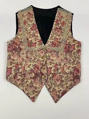 Vintage 90s Cottagecore Floral Colorful Vest Womens M / L Beaded Buttons • $10
