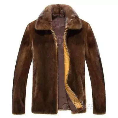 Winter Mens Short Faux Mink Fur Coat Business Furry Warm Thicken Lapel Outwear L • $82.69