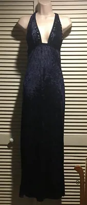 New Women Crushed Velvet Evening Gown Sexy Side Slits Dark Blue Dress W Thong • $50