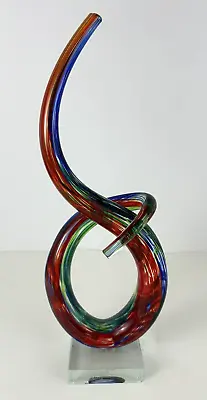 Murano Art Glass Sculpture Hand Blown Rainbow Love Knot Abstract Spiral 13  Tall • $47.99