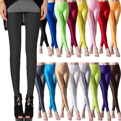$9.95 • Buy Colorful Soft Neon Leggings Stretchy Fluro Shiny Pants For Gym Yoga Dance Party
