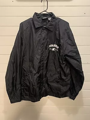 Vintage STARTER Full Snap Windbreaker Jacket Black Medium Security Look Mesh • $17.95