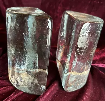 Set 2 BLENKO Clear Half Moon Glass Bookends Hand Crafted 4.875 X4.875 X2.375  • $40