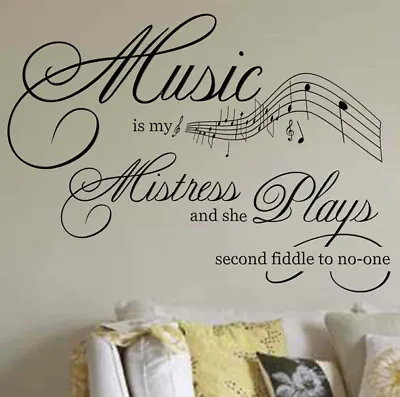 WALL STICKERS Music Is My Mistress WALL QUOTES Wall Art Decal Stickers Mural N36 • £0.99