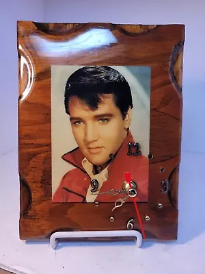 Vintage ELVIS PRESLEY WOOD DECOUPAGE  WALL Clock Red Blazer Works Uses AA... • $22.50