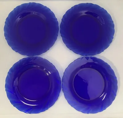 4 VERECO DURALEX Cobalt Blue RIVAGE Swirl Salad 7.5” Plate SET EXCELLENT • $25.95