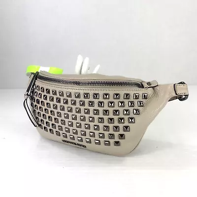 Michael Kors Rhea Zip Pyramid Stud Waist Belt Sling Bag Cement Leather B1 • $109.99