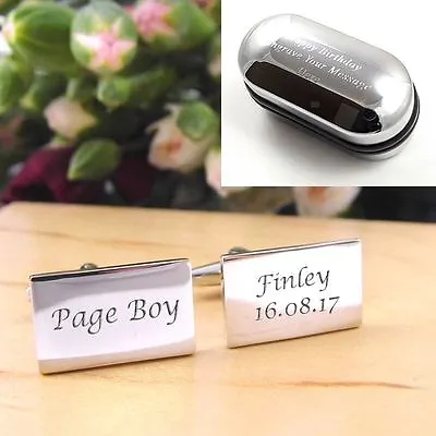 Silver Rectangle Engraved Personalised Page Boy Wedding Cufflinks • £12.99