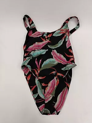 Volcom Women's Size L Black Tropical Print 'Fronds 4ever' One Piece Swimsuit NWT • $40