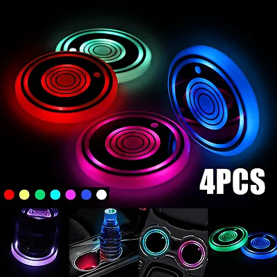 $15.99 • Buy 4x 7 Colorful LED Car Cup Holder USB Charging Mat Coaster Pad Changing Lights US