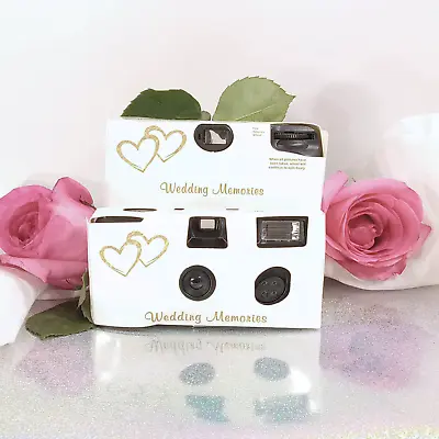 5 Pack- Gold Hearts Disposable Cameras- Wedding (F50349) • $83.45