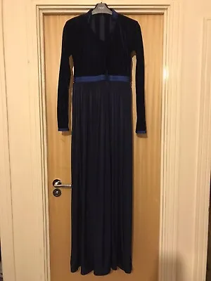 Long Sleeve Maxi Dress Velvet Combination Fabric V Neck Collar Dress Size 8/10 • £35