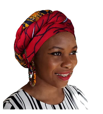 Red Diamond African Print Ankara Modu Hat Pre-tied Head Wrap • $27.95