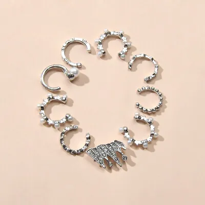 9pcs Silver Ear Cuffs Clip On Cuff Earrings Cartilage Helix Wrap Ear Jewelry Set • $2.98